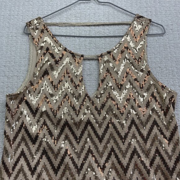 Y2K Miss Me Gold Zig Zag Sequined Prom Formal Shift Dress Women's Sz S - Picture 2 of 12